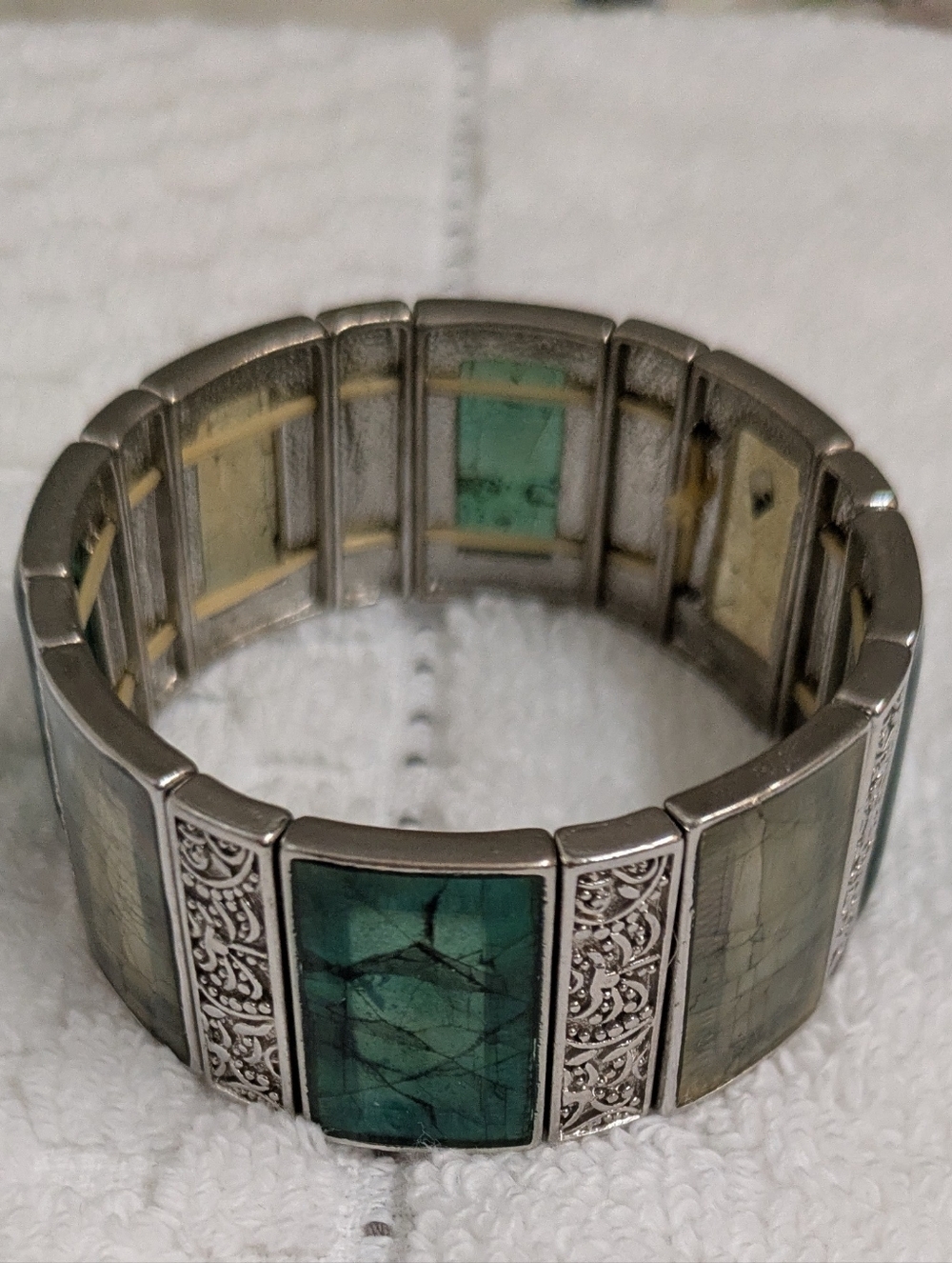 Inlay Stretch Bracelet - Green Stone Accent